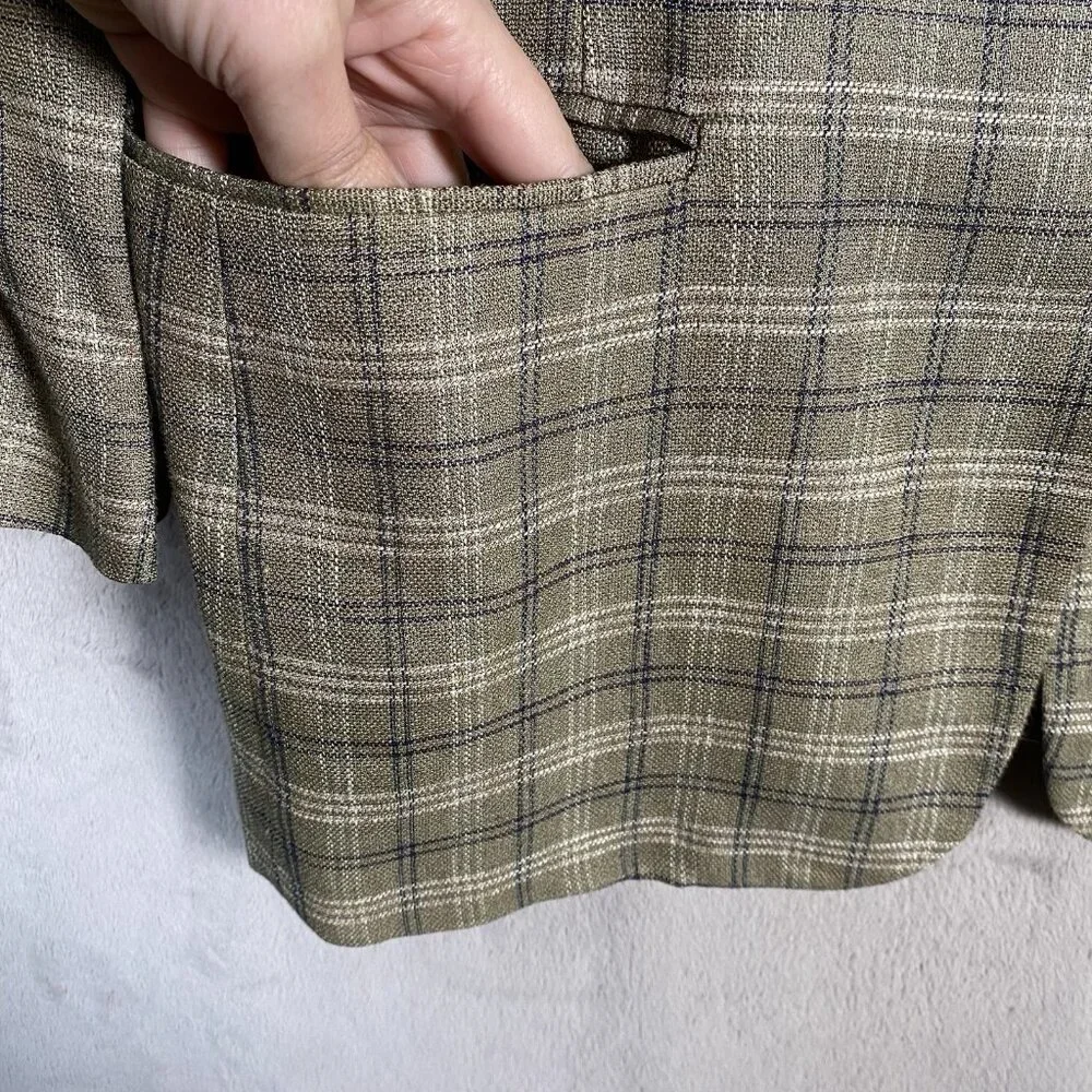Vintage Liz Claiborne Blazer Women 12 Petite Linen Blend Plaid Academia Heritage - Picture 5 of 15